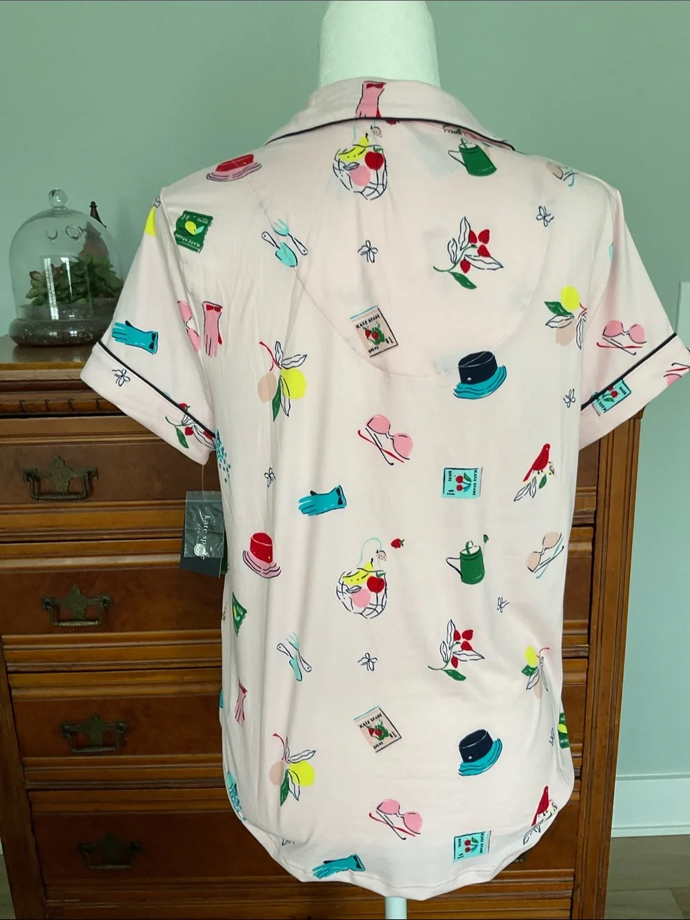NWT Kate Spade Garden Print Short Sleeve Cropped Pajama Set Size S Pink